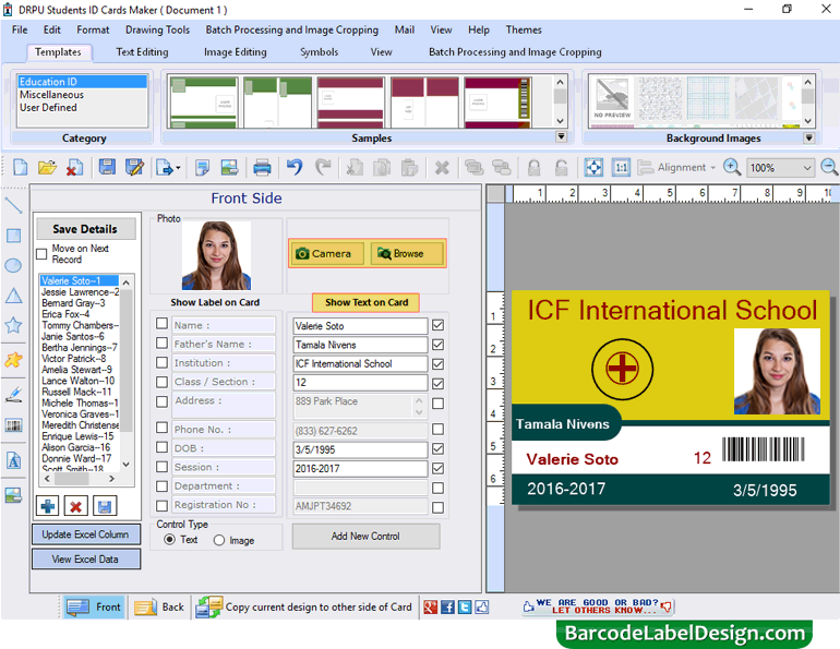 student id cards maker software creates student id cards using excel