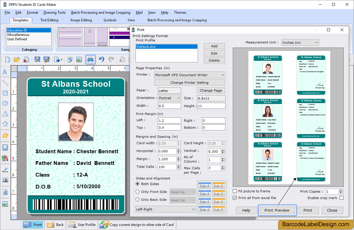 Screenshots of Student ID Cards Maker Software to know how to create