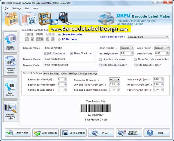 Screenshot of Industrial Barcode Generator