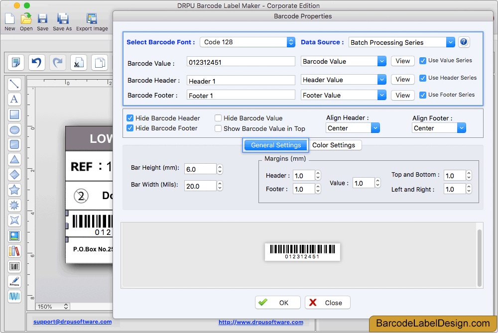 Color Settings of barcode labels
