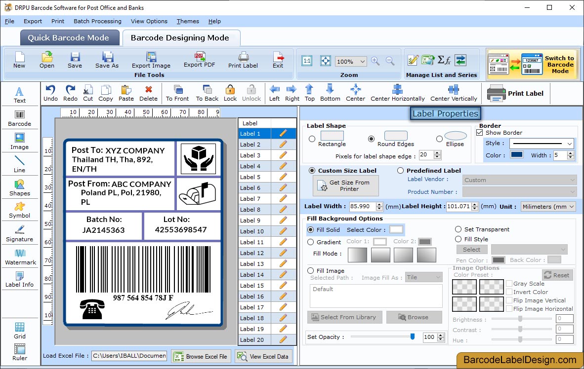 Barcode Label Design Software for Post Office