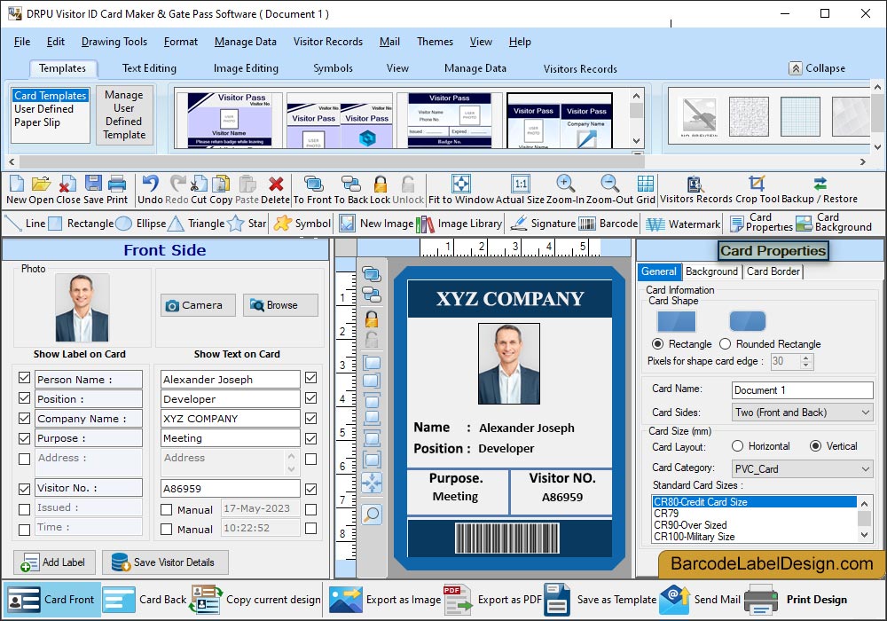 Visitors Gate Pass ID Cards Maker Software